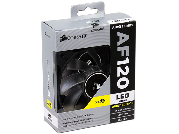 Paquete de 2 Ventiladores Corsair AF120 Quiet Edition, 120 mm, LED Blanco, 1500 RPM, 25.2 dBA.