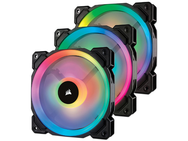 Paquete de 3 Ventiladores Corsair LL120 RGB de 120mm y Controlador Corsair Lighting Node PRO.