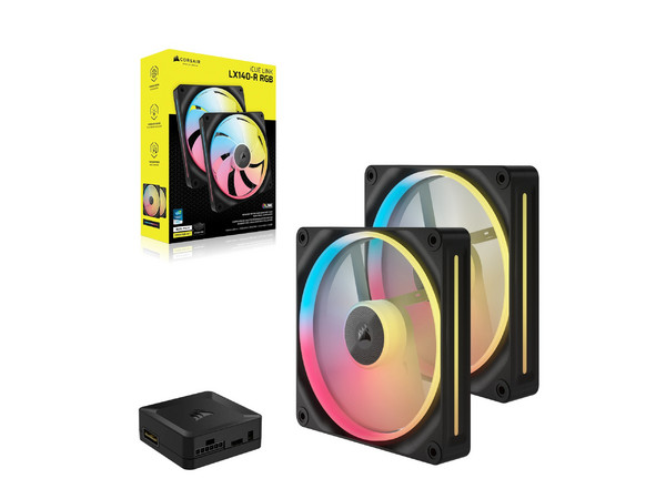 Kit 2 Ventiladores 140mm Corsair iCUE LINK LX140-5 RGB, Velocidad 350-2000 RPM, Conector 4 Pin PWM, Color Negro.