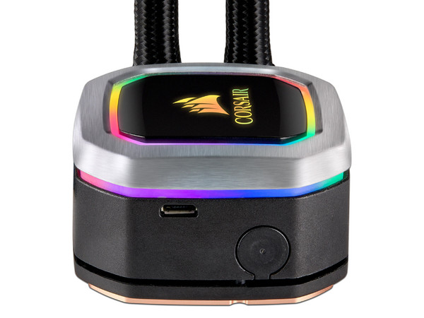 Sistema de enfriamiento líquido Corsair Hydro H100i, con iluminación RGB, 240mm. soporta Socket Intel LGA 1156, 1155, 1151, 1150, 2011, 2066, AMD AM4, FM1/FM2, sTR4.  Reacondicionado.