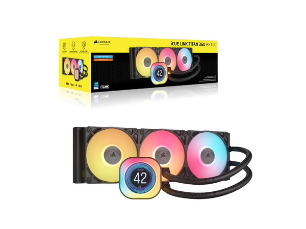 Sistema de Enfriamiento Líquido Corsair ICue Link Titan 360 RX LCD de 360mm, LGA 1700/AM4/AM5, Color Negro.