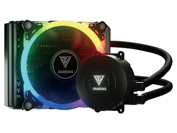 Sistema de enfriamiento líquido GAMDIAS CHIONE E1-120, 120mm, LED RGB para Intel: LGA2066 / 2011_v3 / 2011 / 1151 / 1150 / 1155 / 1156 / 1366 / 775, AMD: AM4 / AM3 + / AM3 / AM2 + / AM2 / FM2 + / FM2 / FM1.