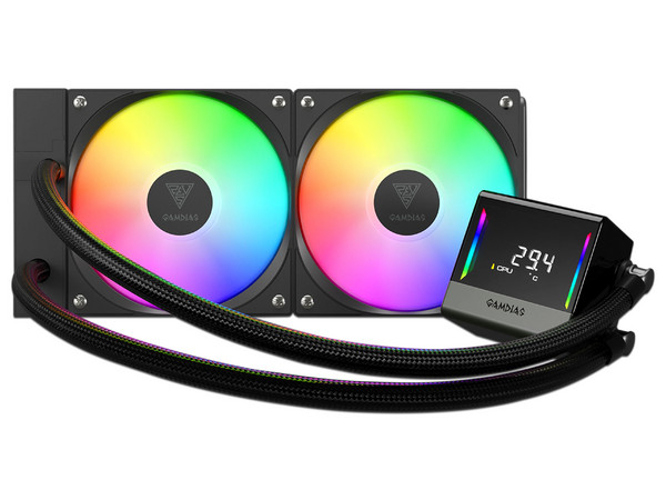 Sistema de Enfriamiento Líquido GAMDIAS CHIONE E4-240: Bomba PWM a 4600 RPM, Ventiladores ARGB PWM 120mm, Iluminación RGB Personalizable.