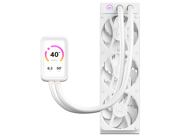 Sistema de Enfriamiento Líquido HYTE THICC Q80 TRIO, 360mm, ARGB, Pantalla LCD. Color Blanco.