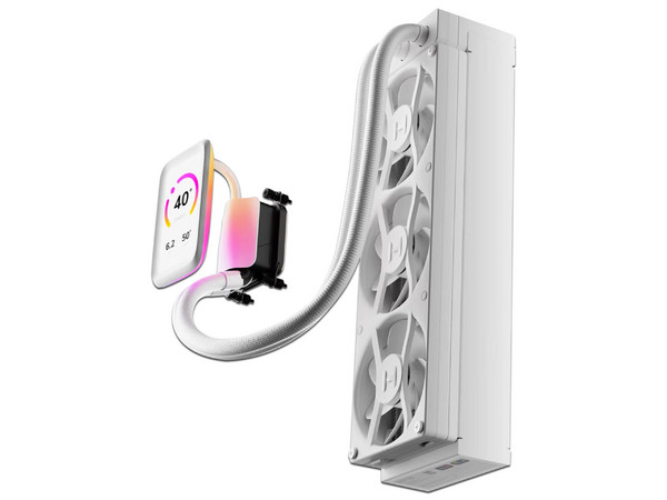 Sistema de Enfriamiento Líquido HYTE THICC Q80 TRIO, 360mm, ARGB, Pantalla LCD. Color Blanco.