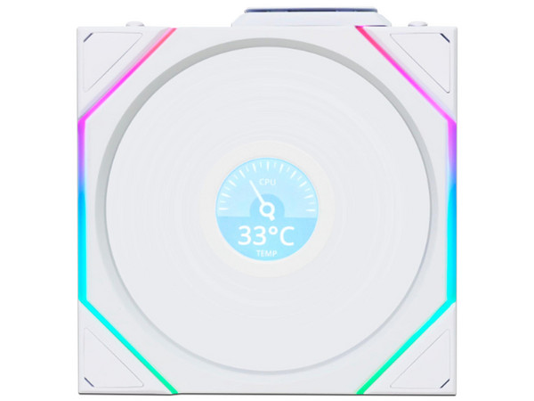 Ventilador Lian Li UNI FAN TL120 LCD, 120mm, RGB, Hasta 2100 RPM, Aspas Invertidas, Inalámbrico, Color Blanco.