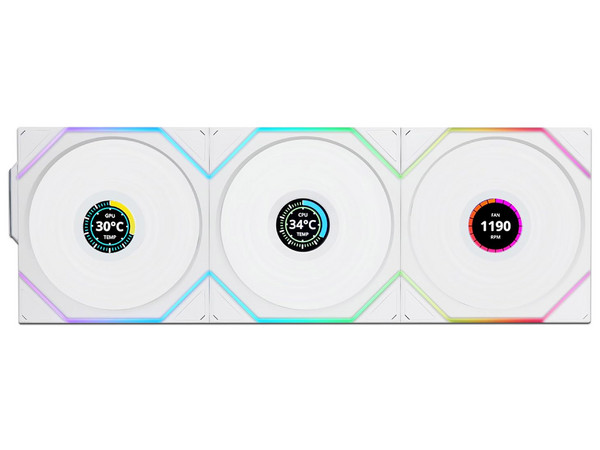 Kit de 3 Ventiladores Magnéticos Lian Li UNI FAN TL, 120mm, LCD, Inalámbricos, Color Blanco.