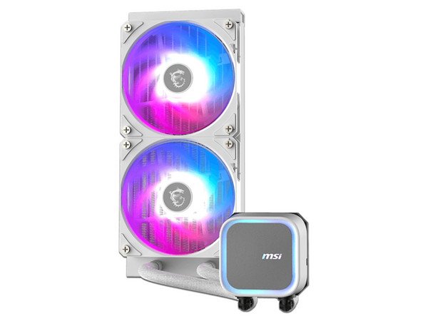 Enfriamiento líquido MSI MAG CORELIQUID A13 240 White, ARGB, radiador de 240mm, 2 ventiladores, Color blanco.