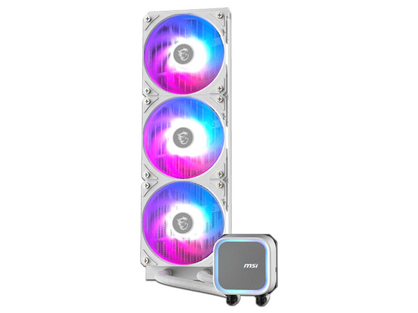 Enfriamiento líquido MSI MAG CORELIQUID A13 360 White, ARGB, radiador de 360mm, 3 ventiladores, color blanco.