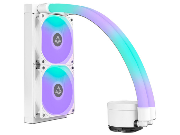 Sistema de Enfriamiento Líquido Munfrost Moon River de 240 mm, Velocidad de 2400 RPM, Iluminación ARGB, Pantalla Digital de Temperatura, Color Blanco.