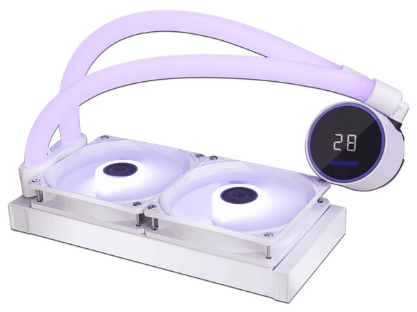 Sistema de Enfriamiento Líquido Munfrost Moon River de 240 mm, Velocidad de 2400 RPM, Iluminación ARGB, Pantalla Digital de Temperatura, Color Blanco.