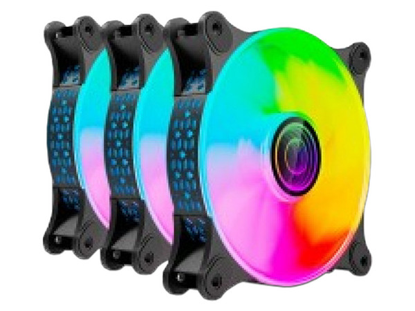 Kit de 3 Ventiladores NACEB NA-0962, 1100RPM, 120mm, ARGB. Color Negro.