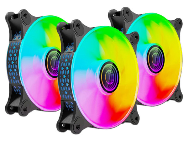 Kit de 3 Ventiladores NACEB NA-0962, 1100RPM, 120mm, ARGB. Color Negro.