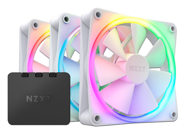 Kit de 3 Ventiladores NZXT F120 de 120 mm, Iluminación RGB, Incluye Controlador, Color Blanco.