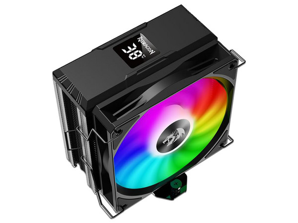 Disipador y Ventilador Redragon CC-1013, Pantalla Digital, Iluminación ARGB, Soporta Socket AM4 / AM5, LGA 1700 / 1851. Color Negro.