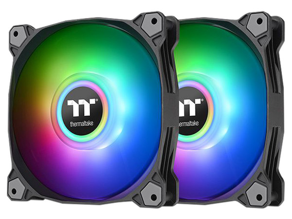 Kit de 2 Ventiladores Thermaltake Pure Duo, iluminación LED RGB, 120mm. Color Negro.