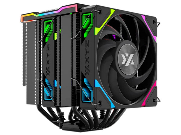 Disipador y Ventilador XYZ Thermax 6 Pro Duo, Pantalla LED, 2000 RPM, Soporta Socket LGA 1700, 1366 y AMD AM4 y AM5, ARGB, Color Negro.