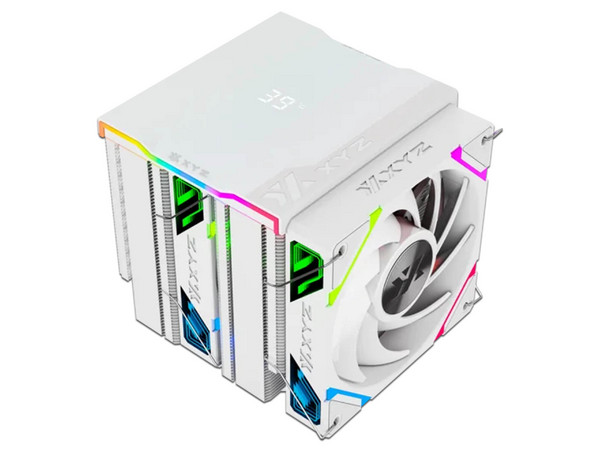 Disipador y Ventilador XYZ Thermax 6 Pro Duo, Pantalla LED, 2000 RPM, Soporta Socket LGA 1700, 1366 y AMD AM4 y AM5, ARGB, Color Blanco.