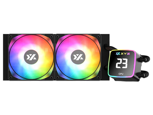 Sistema de Enfriamiento Líquido XYZ AquaPulse AIO de 240 mm, Velocidad de 2500 RPM, Iluminación ARGB, Pantalla Digital. Color Negro.