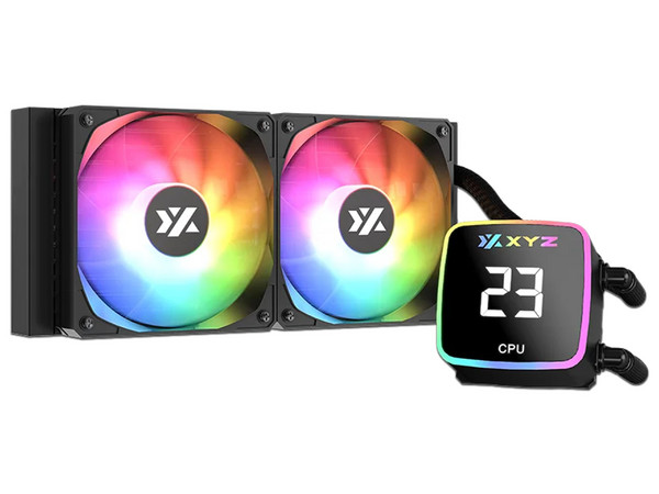 Sistema de Enfriamiento Líquido XYZ AquaPulse AIO de 240 mm, Velocidad de 2500 RPM, Iluminación ARGB, Pantalla Digital. Color Negro.
