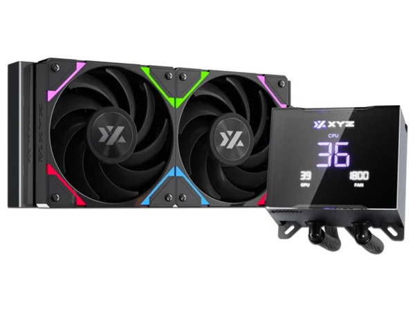 Sistema de Enfriamiento Líquido XYZ HydroTemp AIO de 240 mm, Velocidad de 2500 RPM, Iluminación ARGB, Pantalla Digital. Color Negro.
