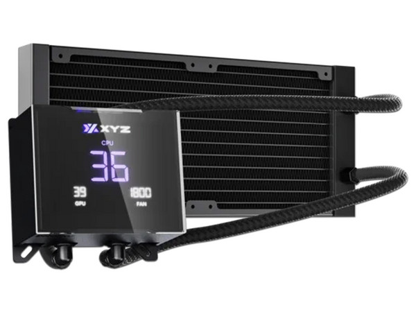 Sistema de Enfriamiento Líquido XYZ HydroTemp AIO de 240 mm, Velocidad de 2500 RPM, Iluminación ARGB, Pantalla Digital. Color Negro.