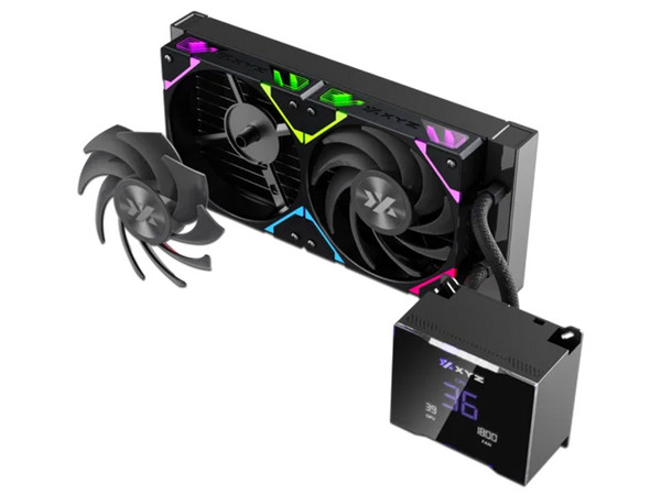 Sistema de Enfriamiento Líquido XYZ HydroTemp AIO de 240 mm, Velocidad de 2500 RPM, Iluminación ARGB, Pantalla Digital. Color Negro.