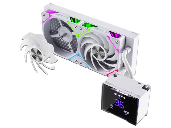 Sistema de Enfriamiento Líquido XYZ HydroTemp AIO de 240 mm, Velocidad de 2500 RPM, Iluminación ARGB, Pantalla Digital. Color Blanco.