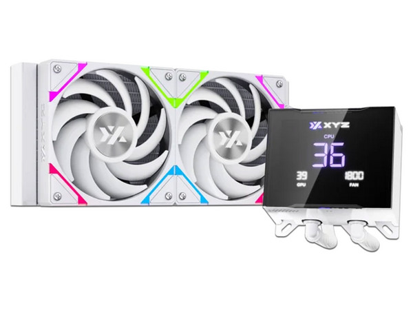 Sistema de Enfriamiento Líquido XYZ HydroTemp AIO de 240 mm, Velocidad de 2500 RPM, Iluminación ARGB, Pantalla Digital. Color Blanco.