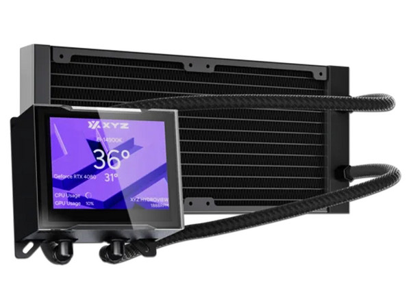 Sistema de Enfriamiento Líquido XYZ HydroView AIO de 240 mm, Velocidad de 2500 RPM, Iluminación ARGB, Pantalla Digital. Color Negro.