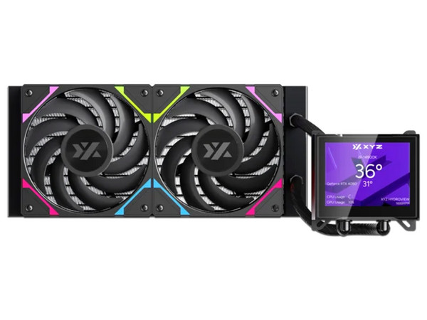 Sistema de Enfriamiento Líquido XYZ HydroView AIO de 240 mm, Velocidad de 2500 RPM, Iluminación ARGB, Pantalla Digital. Color Negro.