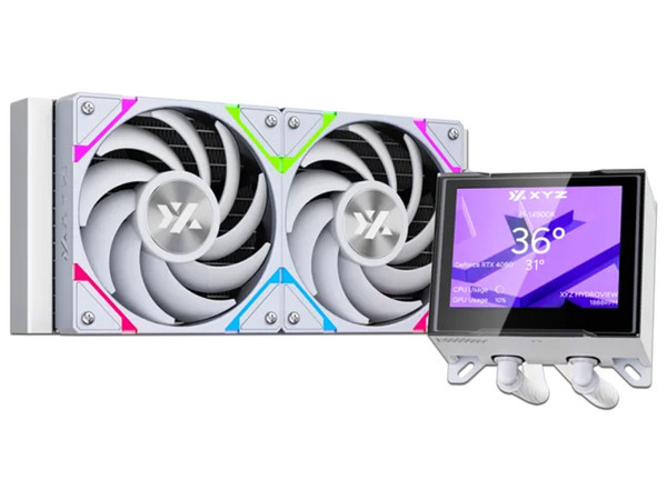 Sistema de Enfriamiento Líquido XYZ HydroView AIO de 240 mm, Velocidad de 2500 RPM, Iluminación ARGB, Pantalla Digital. Color Blanco.