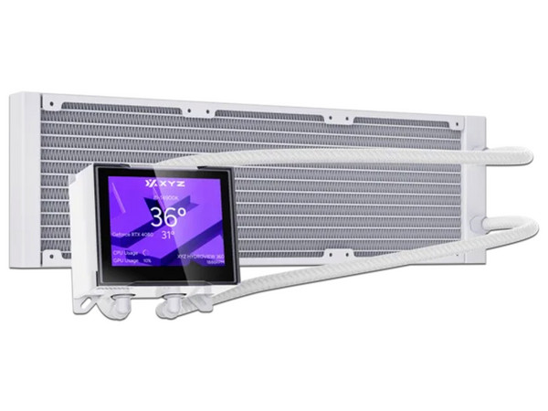 Sistema de Enfriamiento Líquido XYZ HydroView AIO de 360 mm, Velocidad de 2500 RPM, Iluminación ARGB, Pantalla Digital. Color Blanco.