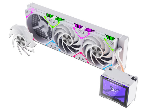 Sistema de Enfriamiento Líquido XYZ HydroView AIO de 360 mm, Velocidad de 2500 RPM, Iluminación ARGB, Pantalla Digital. Color Blanco.
