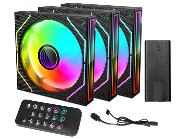 Kit de 3 Ventiladores XZEAL XZVEB102B, 120mm, 1200RPM, ARGB, Incluye Controlador. Color Negro.