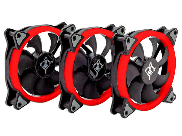 Kit de 3 Ventiladores Yeyian Typhoon con iluminación LED, 120 mm. Color Rojo.