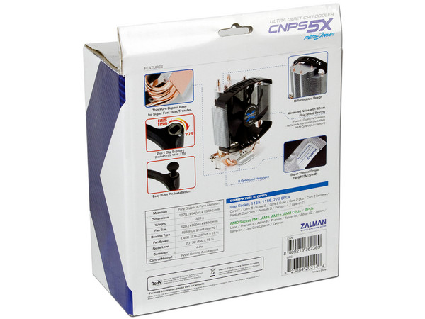 Disipador y Ventilador Zalman CNPS 5X Performa, soporta Socket 1156, 1155, 775, FM2, FM1, AM3+, AM3, AM2+ y AM2.