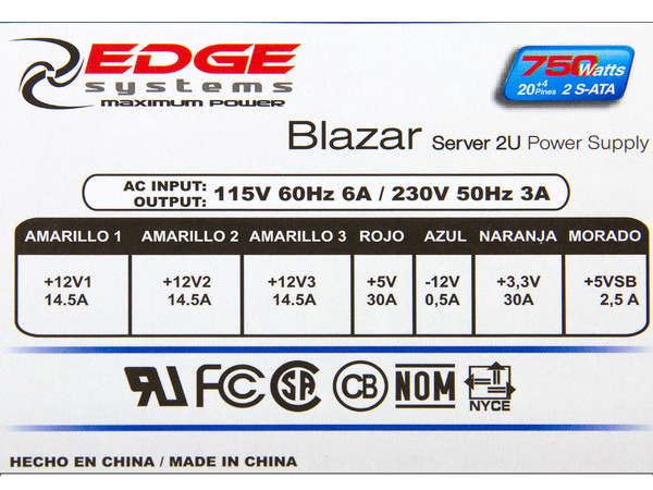 Fuente de Poder Acteck Blazar para Servidor U2 de 750W.