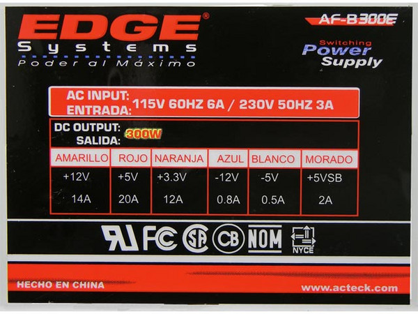 Fuente de Poder Acteck de 300W para Gabinete ATX, Conector 20 pines
