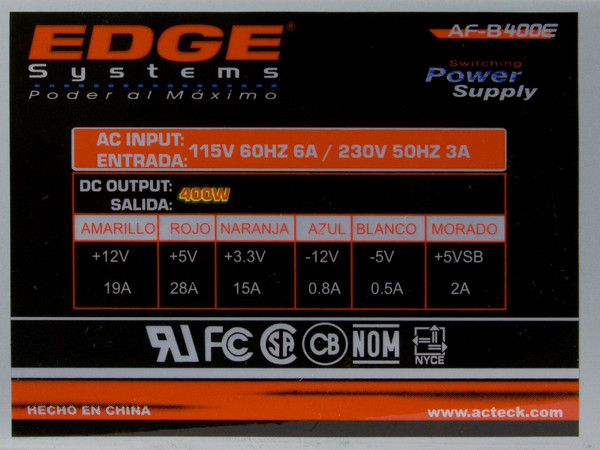 Fuente de Poder Acteck de 400W para Gabinete ATX