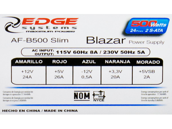 Fuente de Poder Acteck Blazar de 500W para Gabinete Micro-ATX