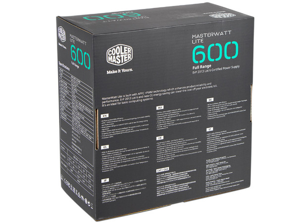 Fuente de Poder Cooler Master MasterWatt Lite de 600W, ATX, 80 PLUS.