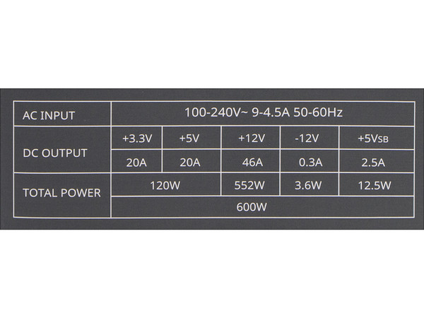 Fuente de Poder Cooler Master MasterWatt Lite de 600W, ATX, 80 PLUS.