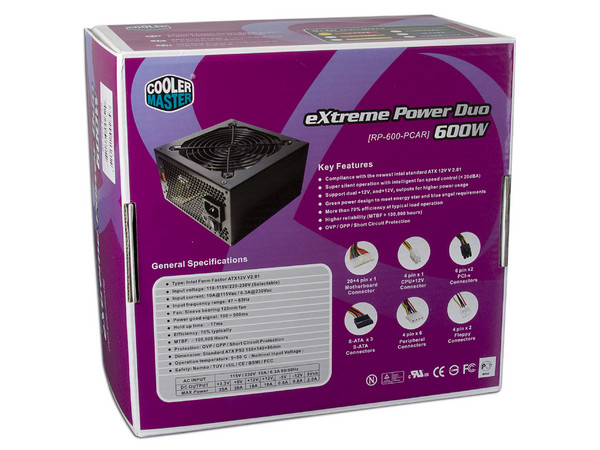 Fuente de Poder Cooler Master Extreme Power Duo de 600W.