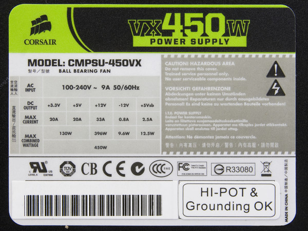 Fuente de Poder CORSAIR VX450W de 450W