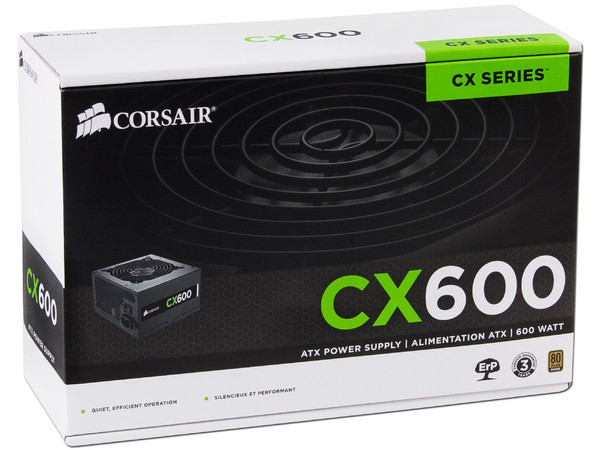 Fuente de Poder Corsair CX600 de 600W,  ATX, 80 PLUS BRONZE.