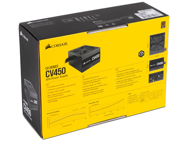 Fuente de Poder Corsair CV450 de 450W, ATX, 80 PLUS Bronze.