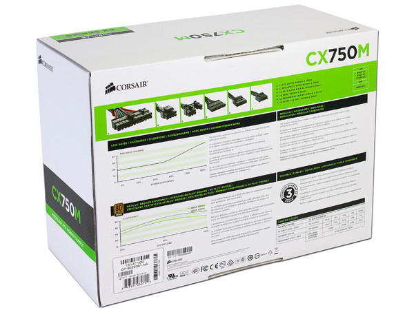 Fuente de Poder Corsair CX750M de 750W,  ATX, 80 PLUS Bronze.