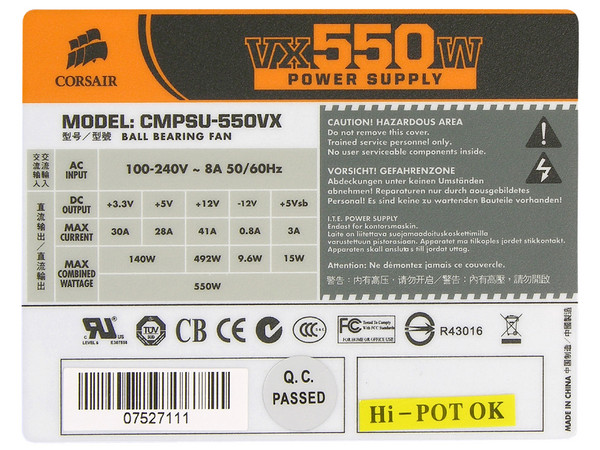 Fuente de Poder CORSAIR VX550W de 550W
