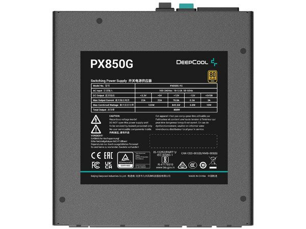 Fuente de Poder Modular DeepCool PX850G de 850W, ATX, 80 Plus Gold, Color Negro.